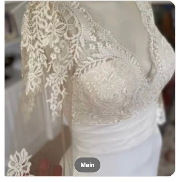 Nava Bride Wedding Dress Lace v-necklace 3/4 Sleeve, Vintage Inspired Sz 12 NWT! - Picture 2 of 9